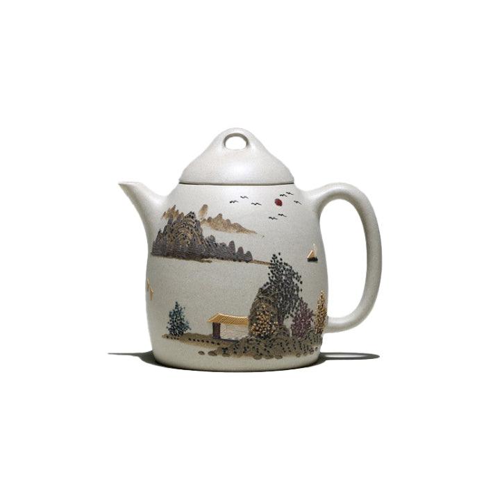 Bai Yu Duan Ni 'Qinquan' Yixing Teapot with Clay Painting 280ml - Shanghai Teas