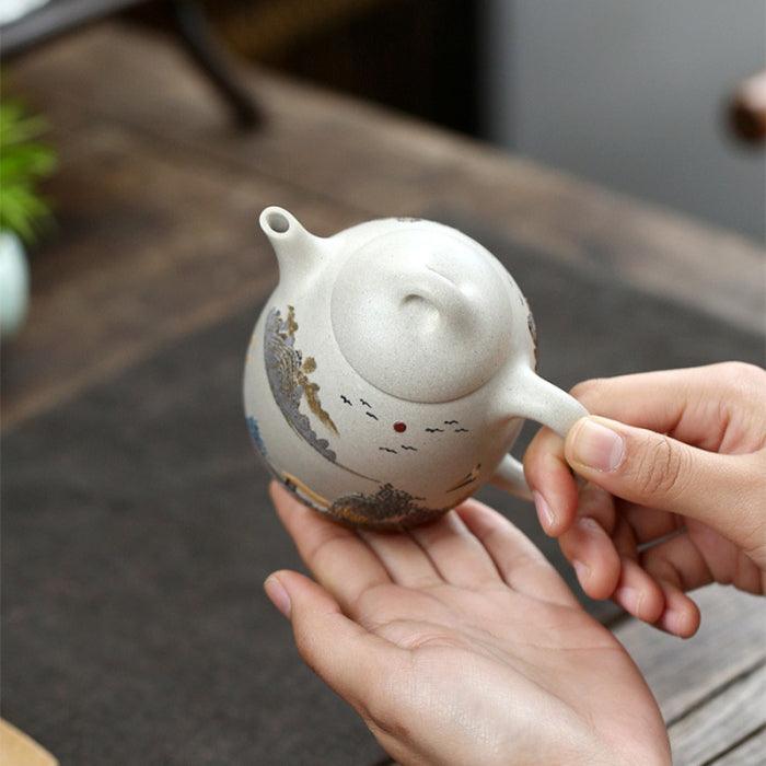 Bai Yu Duan Ni 'Qinquan' Yixing Teapot with Clay Painting 280ml - Shanghai Teas