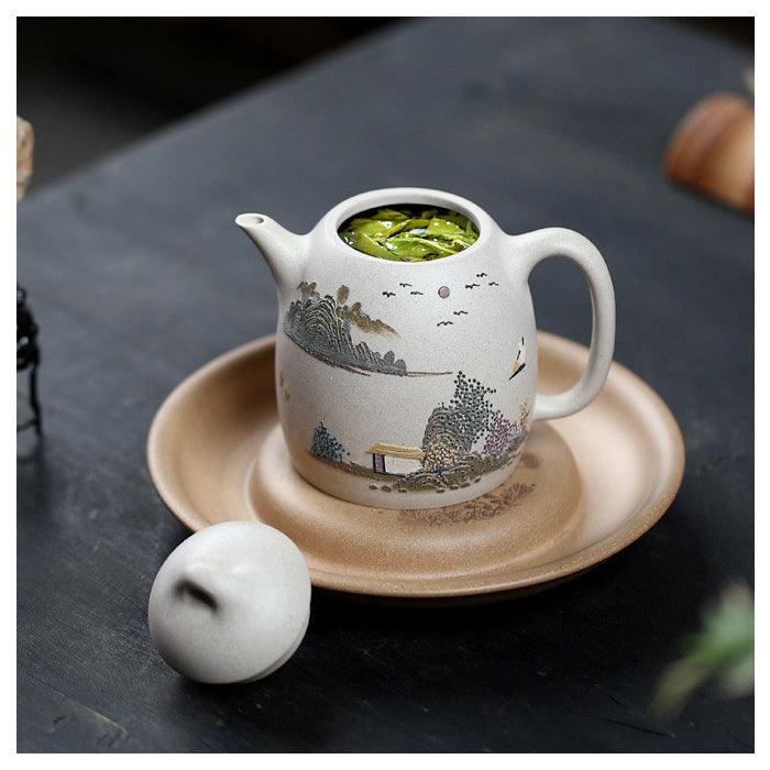 Bai Yu Duan Ni 'Qinquan' Yixing Teapot with Clay Painting 280ml - Shanghai Teas