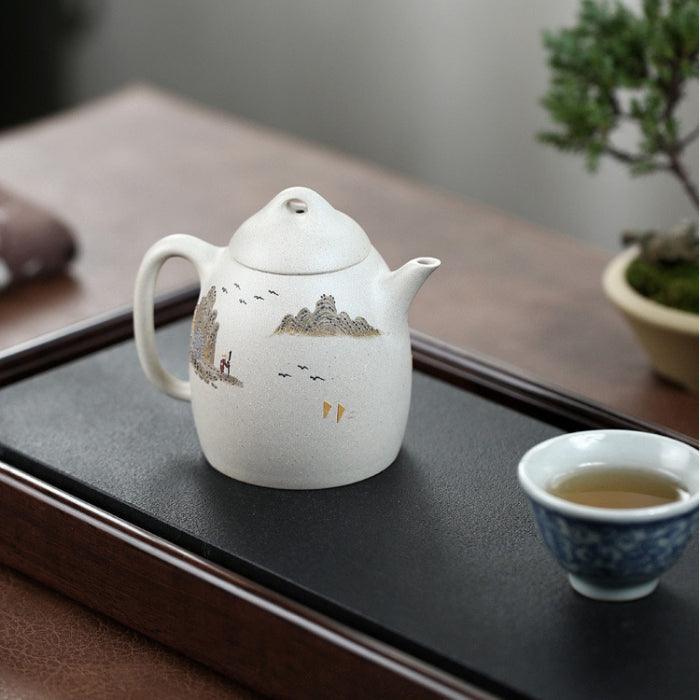 Bai Yu Duan Ni 'Qinquan' Yixing Teapot with Clay Painting 280ml - Shanghai Teas