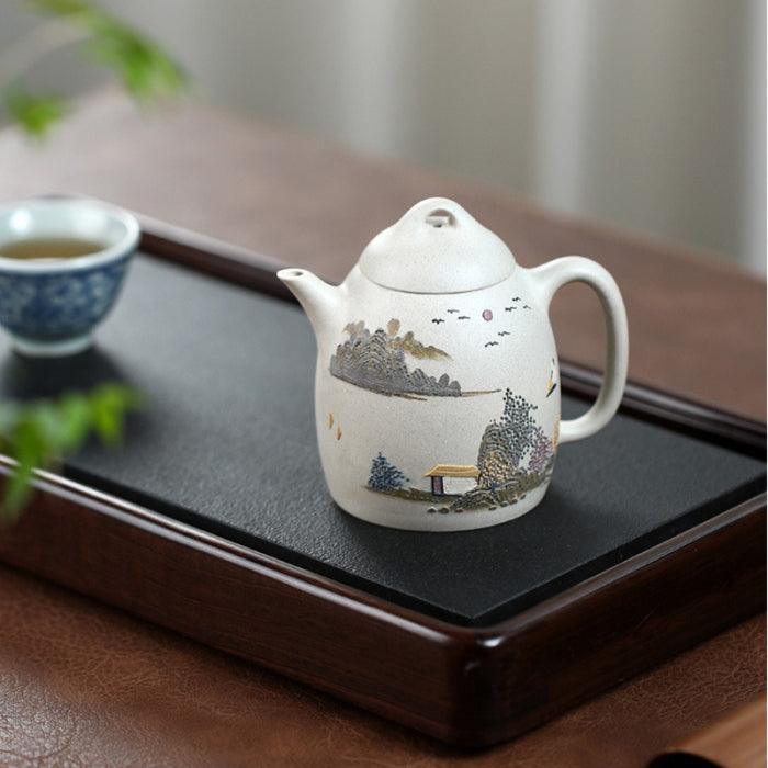 Bai Yu Duan Ni 'Qinquan' Yixing Teapot with Clay Painting 280ml - Shanghai Teas