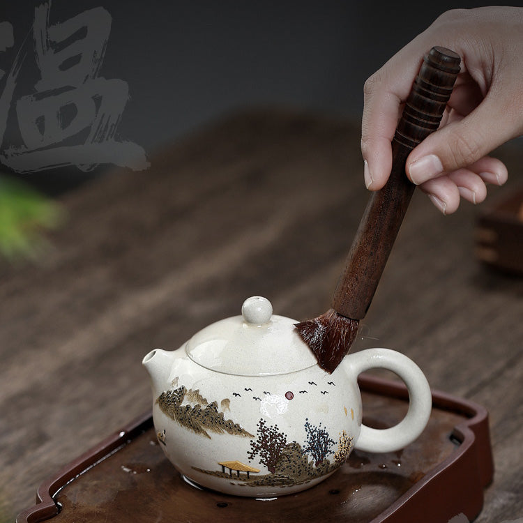 Bai Yu Duan Clay Yixing Teapot Set - Yixing Teapot with Landscape Art 240ML + 4 Teacups Shanghai Teas