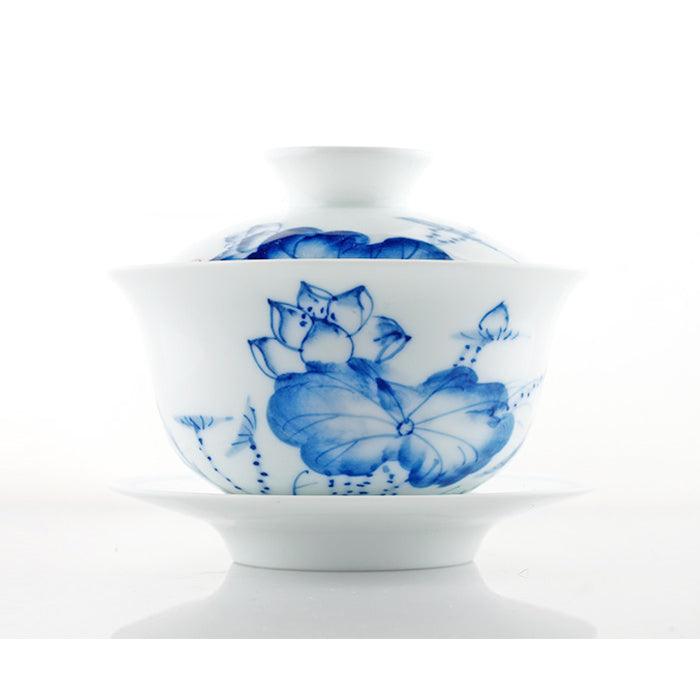 'Blue Lotus' Floral Chinese Gaiwan Tea Cup (120 ml / 4.1 oz) - Shanghai Teas