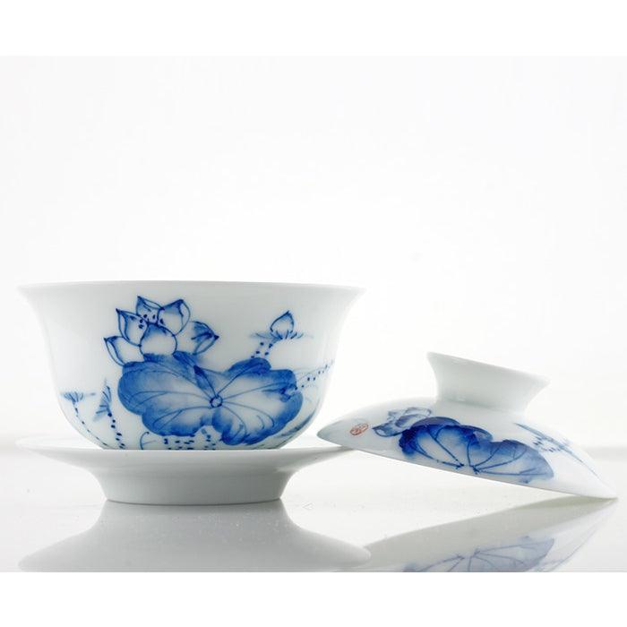 'Blue Lotus' Floral Chinese Gaiwan Tea Cup (120 ml / 4.1 oz) - Shanghai Teas