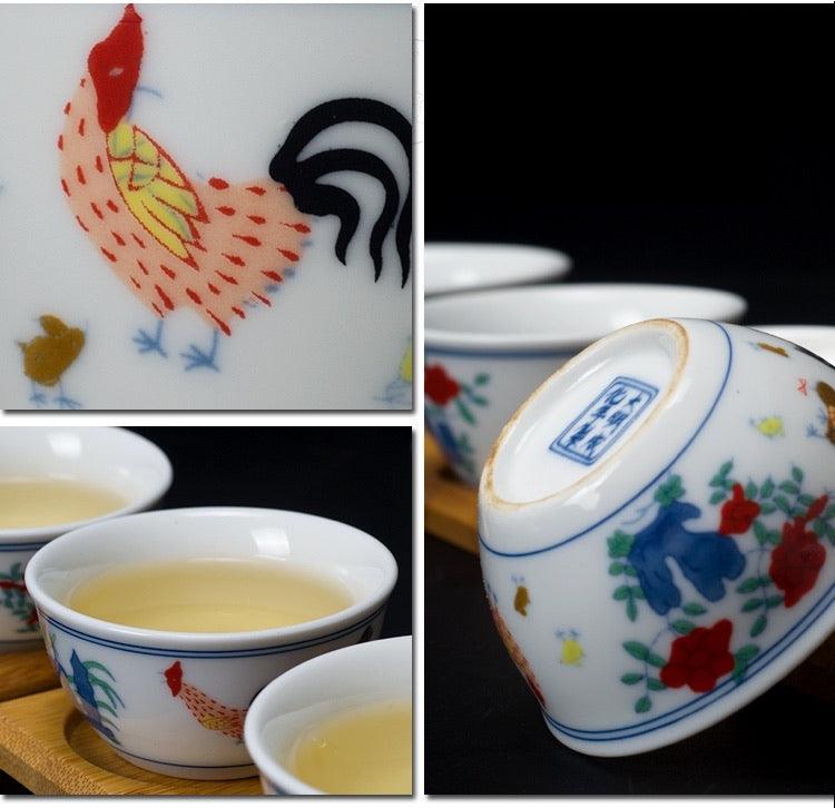Chicken Gongfu Tea Set, Antique Style: Teapot, Cups, Pitcher & Filter - Shanghai Teas