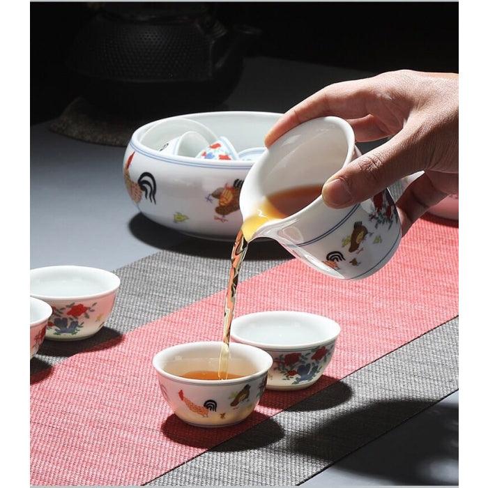 Chicken Gongfu Tea Set, Antique Style: Teapot, Cups, Pitcher & Filter - Shanghai Teas