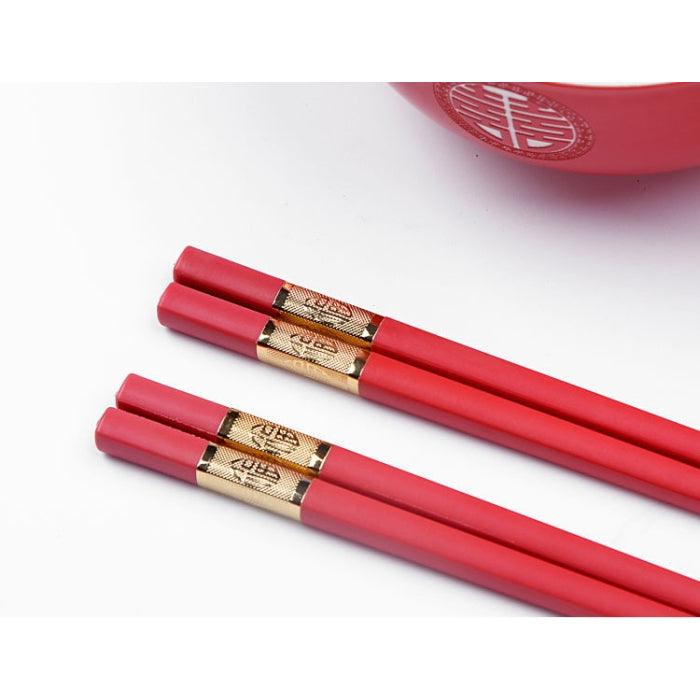 'Double Happiness' Chinese Red Wedding Set: 2 Gaiwans, Bowls, Chopsticks, Spoons & 1 Tray - Shanghai Teas