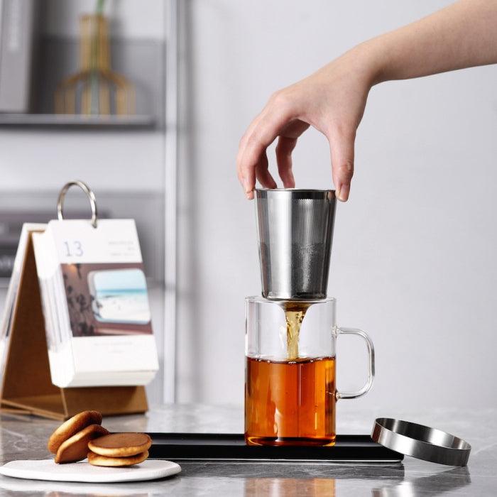 Glass Tea Mug with Stainless Steel Infuser & Lid (500 ml / 17 oz) - Shanghai Teas