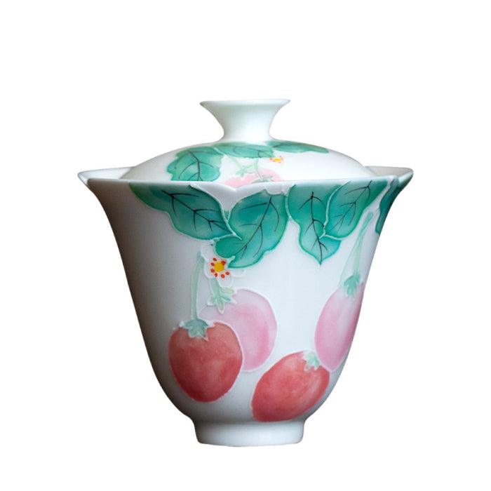 Hand-Painted Porcelain Gaiwan ‘Strawberries’ 125ml - Shanghai Teas