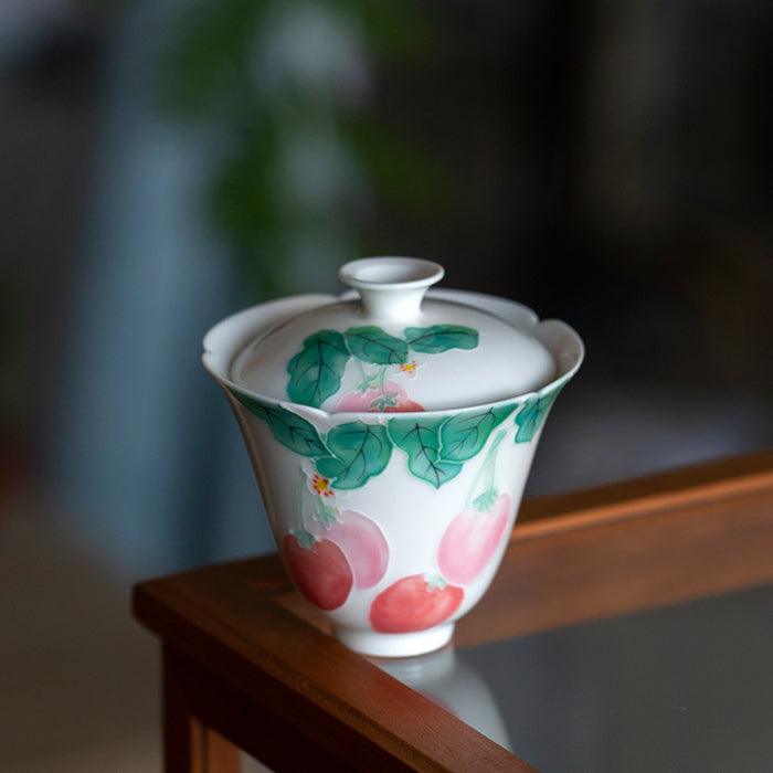 Hand-Painted Porcelain Gaiwan ‘Strawberries’ 125ml - Shanghai Teas