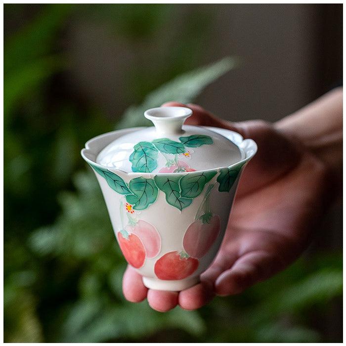 Hand-Painted Porcelain Gaiwan ‘Strawberries’ 125ml - Shanghai Teas