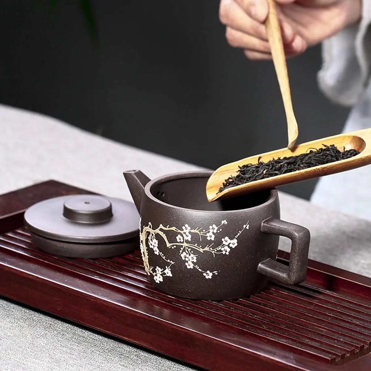 Hanwa Purple Clay Yixing Teapot, Plum Blossom Painting 175ml - Shanghai Teas