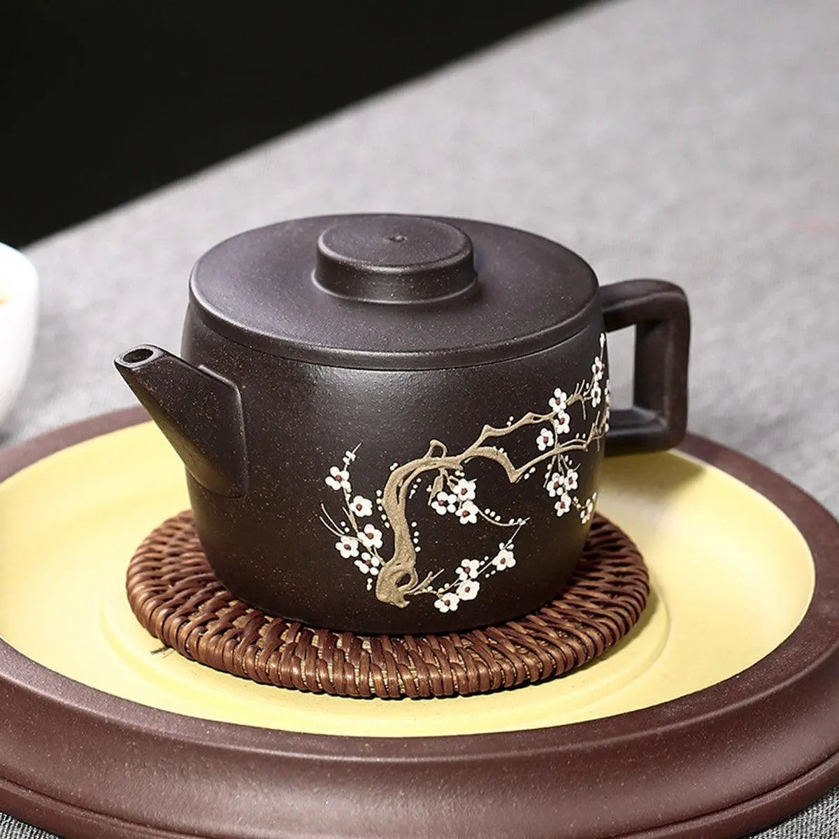 Hanwa Purple Clay Yixing Teapot, Plum Blossom Painting 175ml - Shanghai Teas