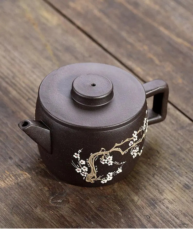 Hanwa Purple Clay Yixing Teapot, Plum Blossom Painting 175ml - Shanghai Teas