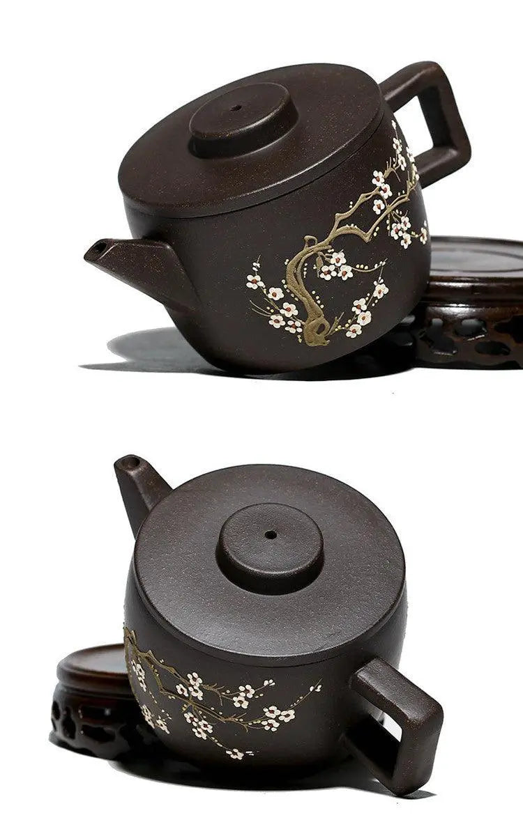 Hanwa Purple Clay Yixing Teapot, Plum Blossom Painting 175ml - Shanghai Teas