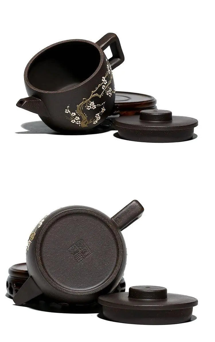 Hanwa Purple Clay Yixing Teapot, Plum Blossom Painting 175ml - Shanghai Teas