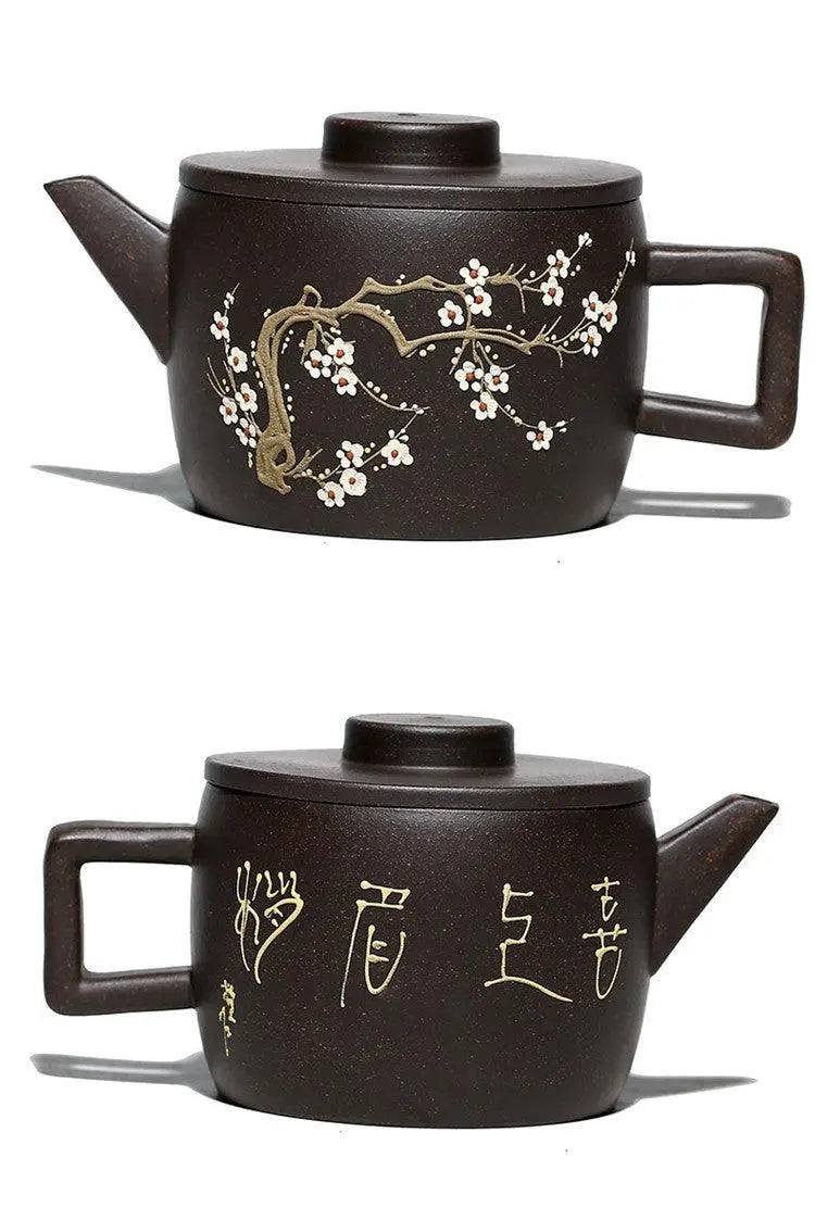 Hanwa Purple Clay Yixing Teapot, Plum Blossom Painting 175ml - Shanghai Teas