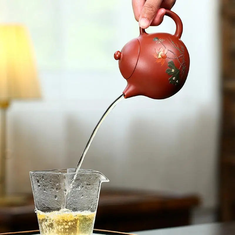 Hetang Dragon Egg Yixing Tea Pot, Lotus Pond Clay Painting 260ml - Shanghai Teas