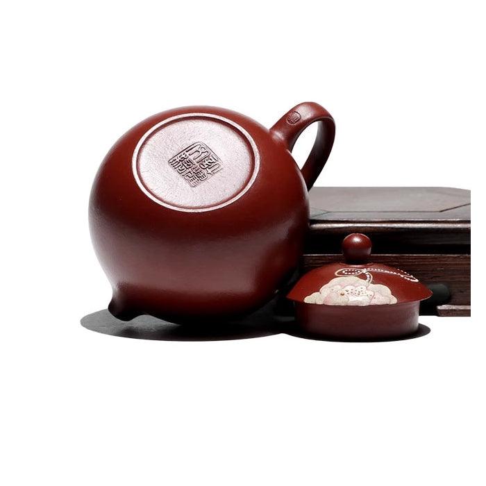 Pufferfish Xishi Yixing Teapot, Peony Art, Da Hong Pao Zhu Ni Clay 150ml - Shanghai Teas