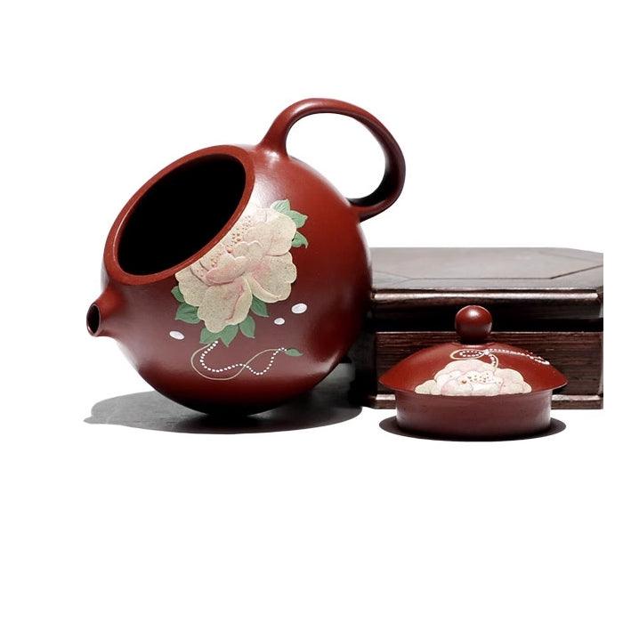 Pufferfish Xishi Yixing Teapot, Peony Art, Da Hong Pao Zhu Ni Clay 150ml - Shanghai Teas