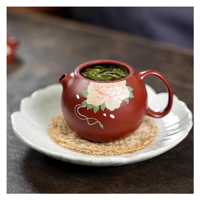 Pufferfish Xishi Yixing Teapot, Peony Art, Da Hong Pao Zhu Ni Clay 150ml - Shanghai Teas