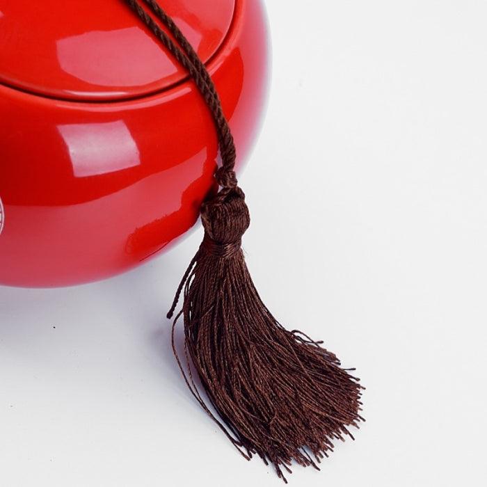 Red Ceramic Jar, ‘Double Happiness’ Character Engraved - Shanghai Teas