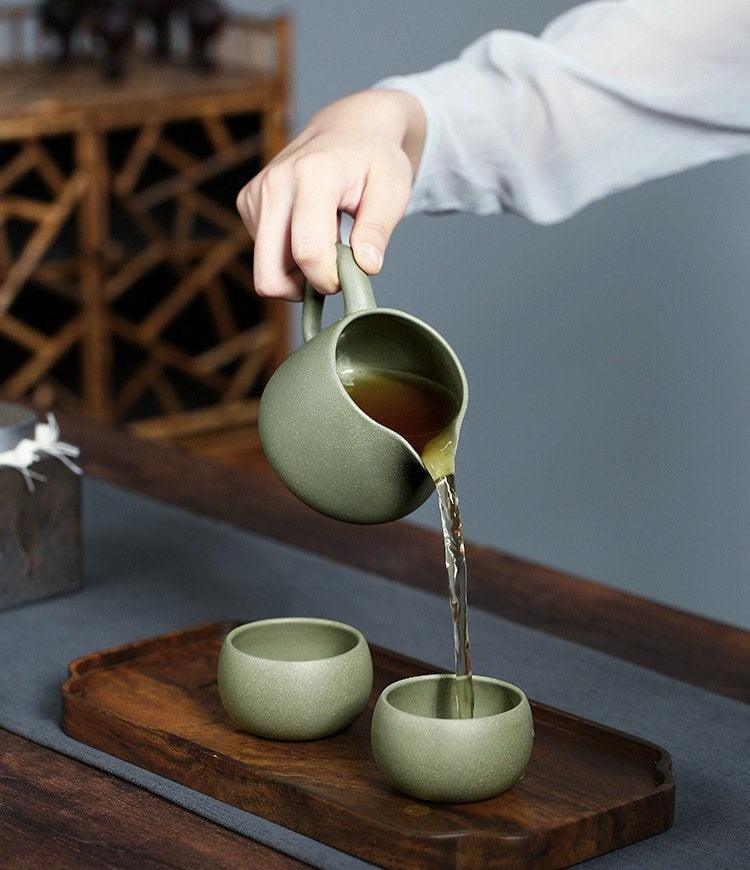 Yixing Tea Set with Pitcher & 2 Cups in Gift Box, Dou Qing Clay - Shanghai Teas