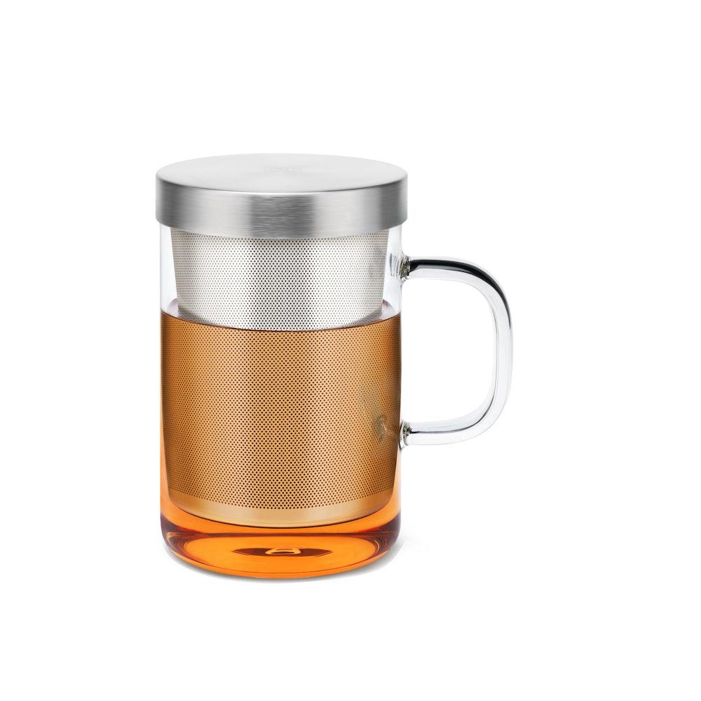 Glass Tea Mug with Stainless Steel Infuser & Lid (500 ml / 17 oz)