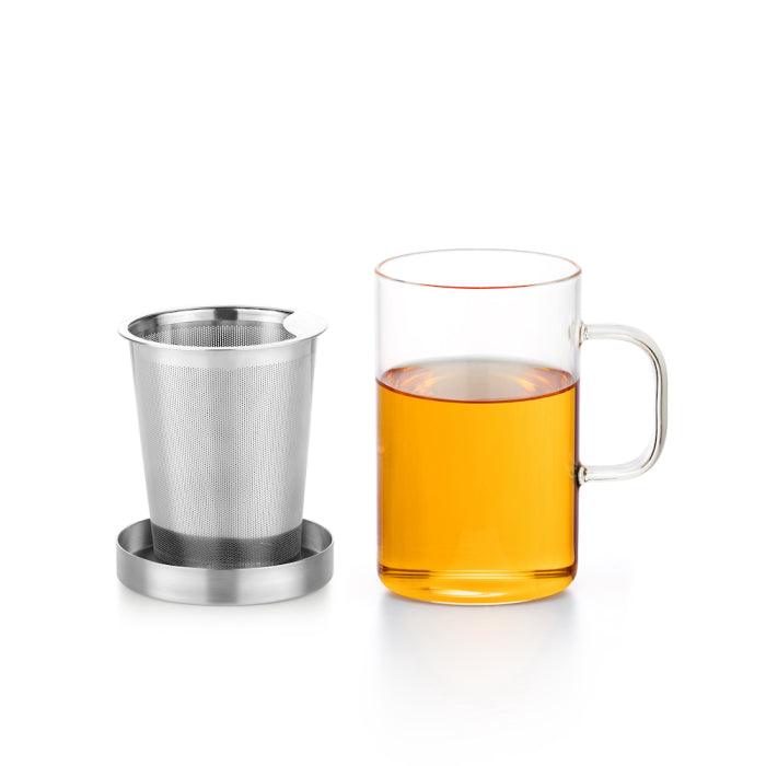 Glass Tea Mug with Stainless Steel Infuser & Lid (500 ml / 17 oz)