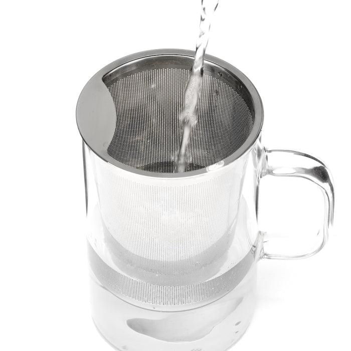 Glass Tea Mug with Stainless Steel Infuser & Lid (500 ml / 17 oz)