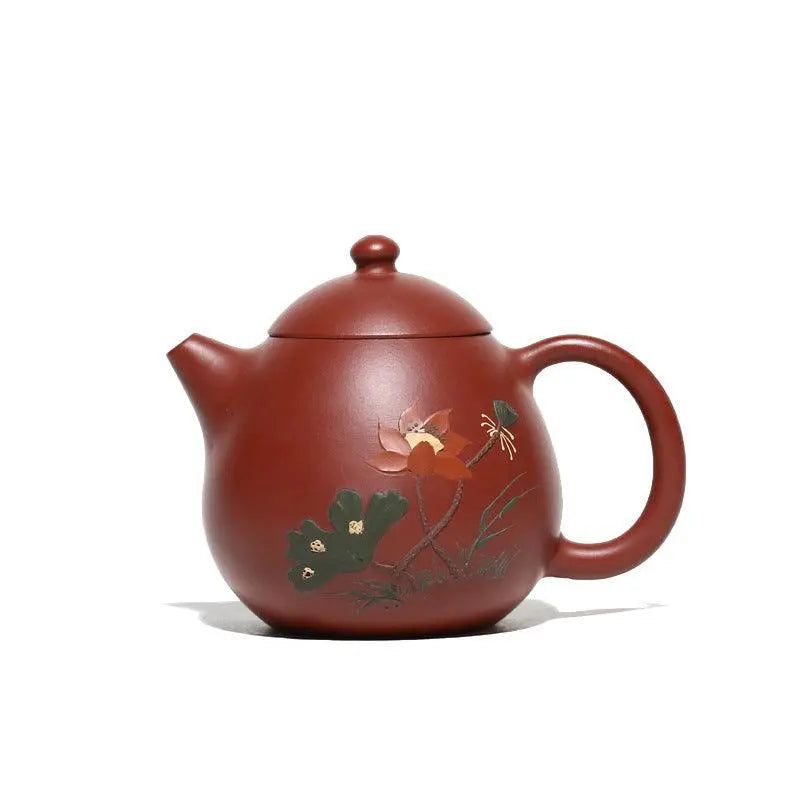 Hetang Dragon Egg Yixing Tea Pot, Lotus Pond Clay Painting 260ml