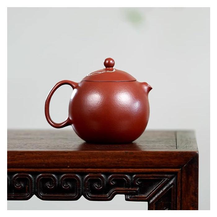 Pufferfish Xishi Yixing Teapot, Peony Art, Da Hong Pao Zhu Ni Clay 150ml