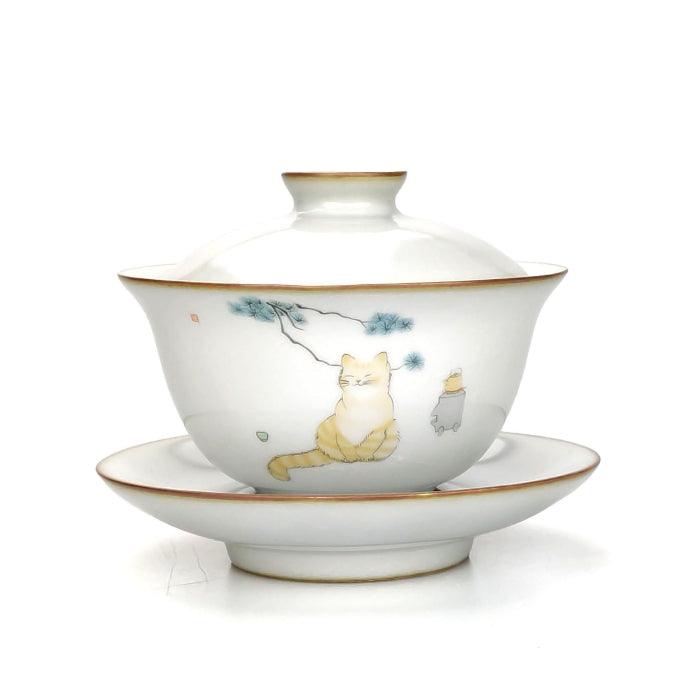 Ru Kiln Artisan Cat Gaiwan – Handmade Ruyao Gaiwan, Crackle Glaze 160ml