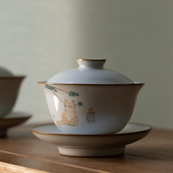 Ru Kiln Artisan Cat Gaiwan – Handmade Ruyao Gaiwan, Crackle Glaze 160ml