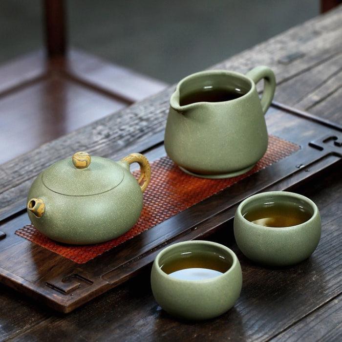 Yixing Tea Set with Pitcher & 2 Cups in Gift Box, Dou Qing Clay